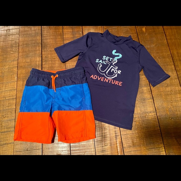 Cat & Jack Other - Boys Cat & Jack Short Sleeve Swim Shirt Rash Guard and Trunks Set